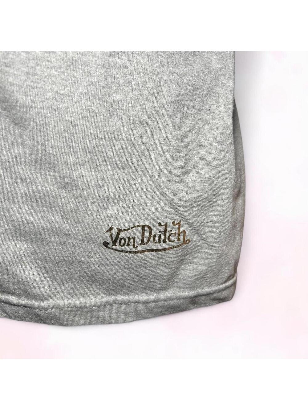Von Dutch Grey V-Neck T-Shirt Gold Logo Size Medium Y2K McBling Streetwear - Picture 5 of 6